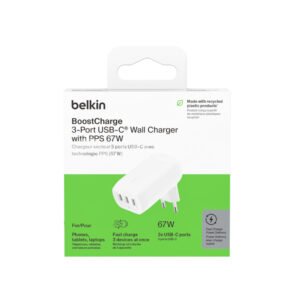 BELKIN Chargeur Secteur + Câble USB-C/USB-C (3 USB-C) (67W) (Blanc) – Image 2