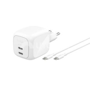 BELKIN Chargeur Secteur 67W 2 Ports USB-C + Câble USB-C vers USB-C 2m (Blanc)